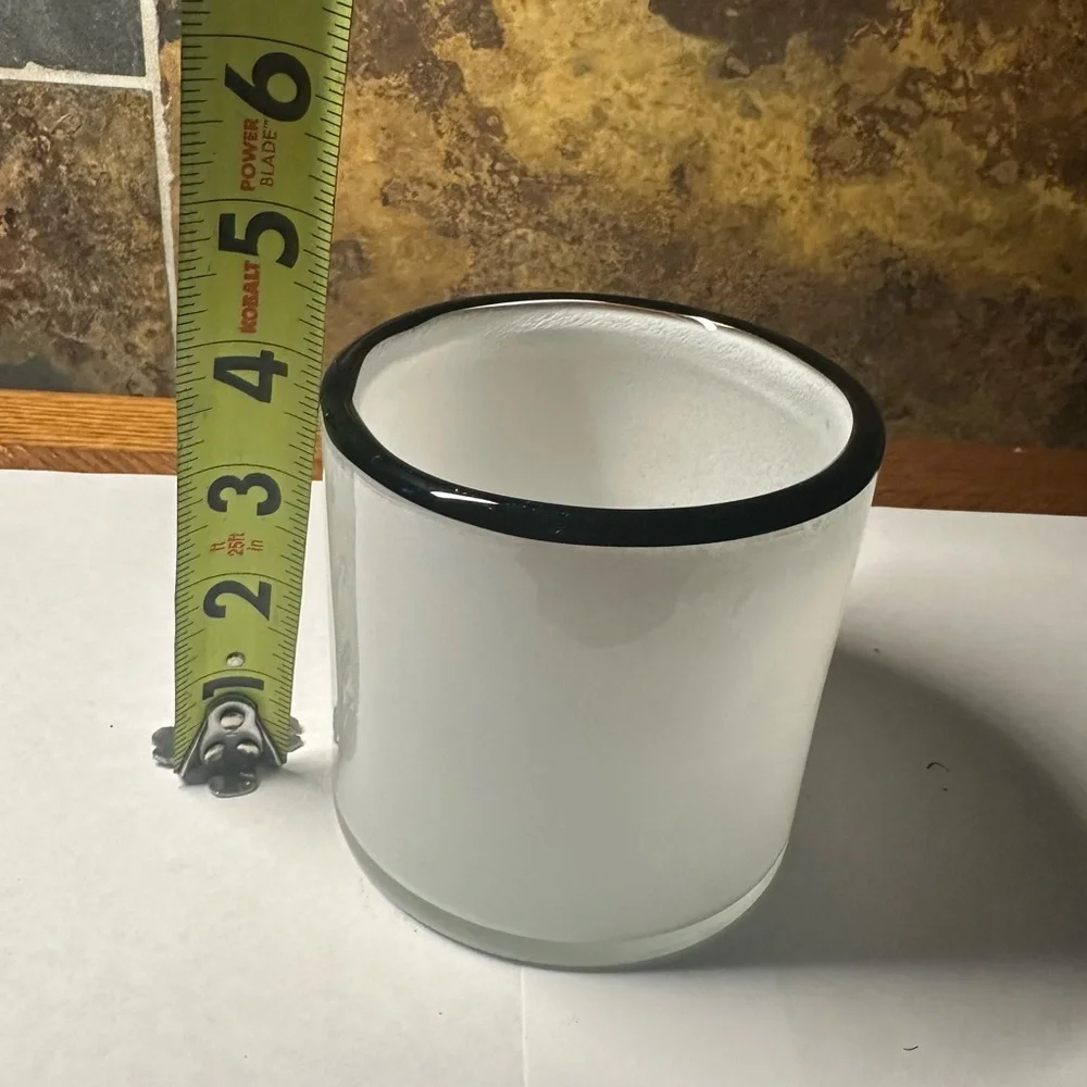 West Elm, Hand Blown Art Glass Pillar Votive Candle Holder, White And Black
